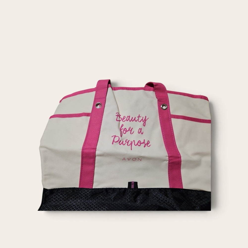 Avon Beauty for a Purpose Canvas Tote Bag With Mesh Pockets & A Mark Bag 0416
